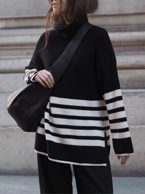 COS Black and White Striped Turtleneck Sweater